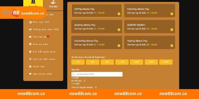 Cách nạp tiền New88 chuẩn xác nhất cho người mới chơi